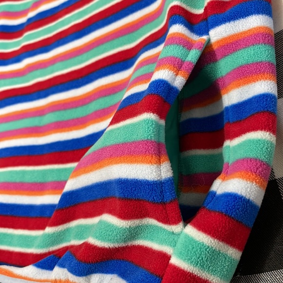 Lands' End Heritage Fleece T-Snap Stripes Pullover Jacket Size L/P 14-16 Pockets - Picture 8 of 13